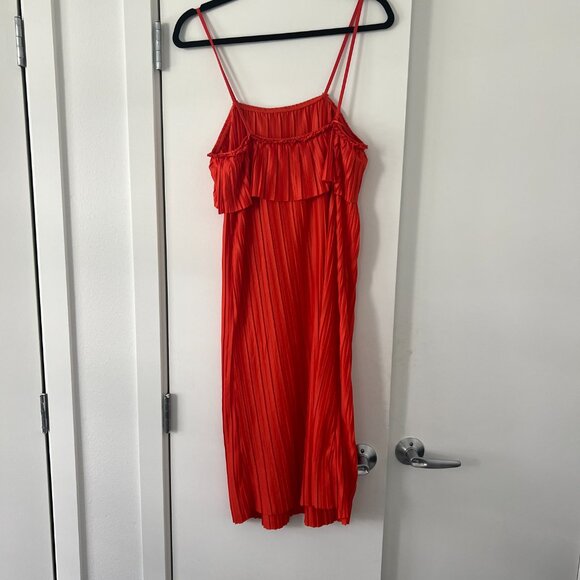 Zara Red/Orange Pleated Slip Dress - Picture 4 of 5